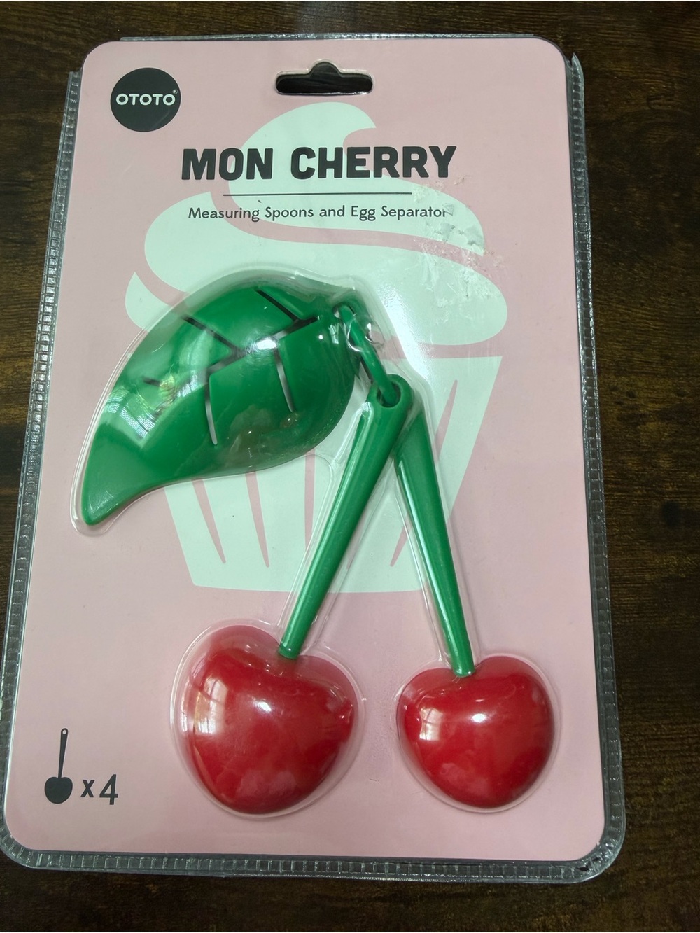Mon Cherry Egg Separator and Measuring Spoons. 4 Pieces. NIB